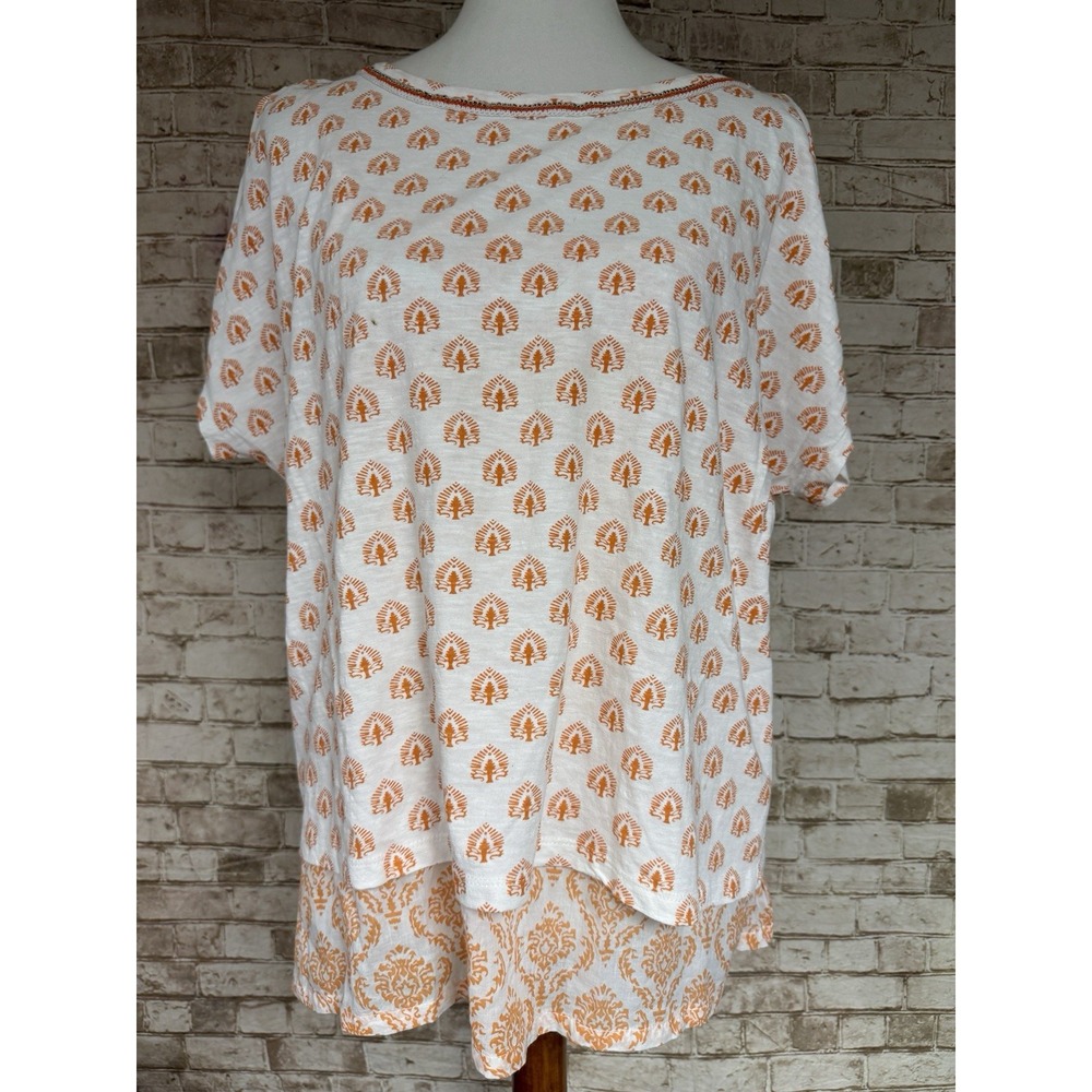 Sundance Women's Top Tree Pattern Split Back Short Sleeved T-Shirt Tank L
